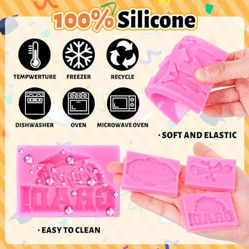 Whaline 4Pcs 2026 Graduation Fondant Molds Grad Cap Diploma Cheering Silicone Molds Congrats Grad Chocolate Candy Mould for Kitchen Baking Party Crafts Decor - style: Graduation