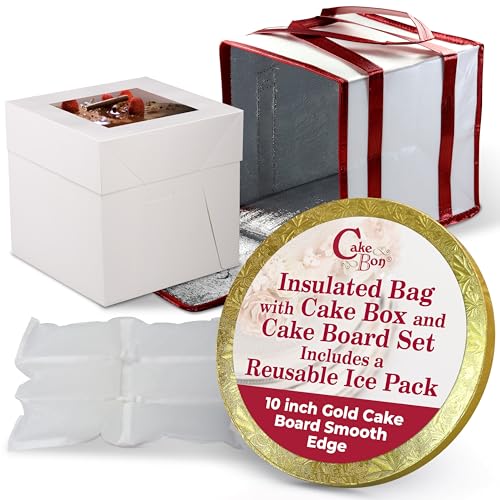 Cakebon 10" Cake Box Drum Insulated Bag Gold Round Smooth 1Pack - size: 10 inch, style: Gold - 4 Pack