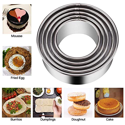 5 Pieces Biscuit Cookie Cutters Set,Stainless Steel Circle Round Cookie Biscuit Cutters in Graduated Sizes Shape Molds for Pastries Doughs Doughnuts - size: 5 Sizes Plain Edge