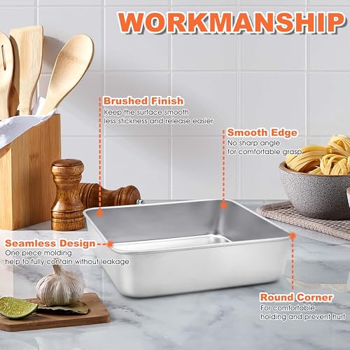 Herogo 8"x 8" Square Cake Pan, Stainless Steel Baking Pan Set of 2 - color: Silver, size: 8" x 8" x 2"