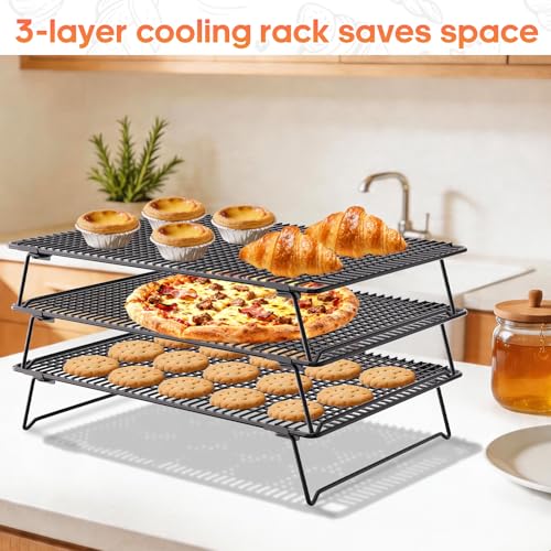 3-Tier Cooling Racks for Cooking and Baking, 17"x11" Heavy Duty - size: 17" x 11"