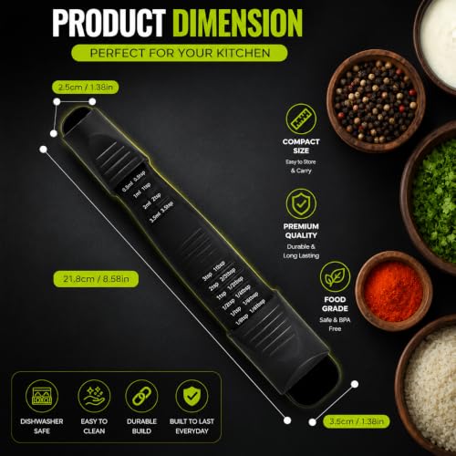 GOCHA Gadgets Adjustable Measuring Spoon, Double Ended, 9-in-1, Black - color: Black