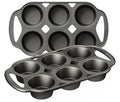 HONGBAKE Everline Collection Cast Iron Muffin Pans, Non toxic Uncoated 6-Cup Muffin Tins, Non-Stick Pre-Seasoned Cupcake Tray Pan Set for Baking, Oven & Stovetop Safe, Standard Size, 2 Pack