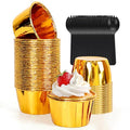 100Pack Gold Cupcake Liners, 3.5oz Baking Cupcake Cups, Mini Disposable Foil Muffin Liners, Grease-proof Paper Ramekin Oven-safe Cupcake Tins for Valentine Christmas Wedding Birthday Party with Spoons - color: Gold