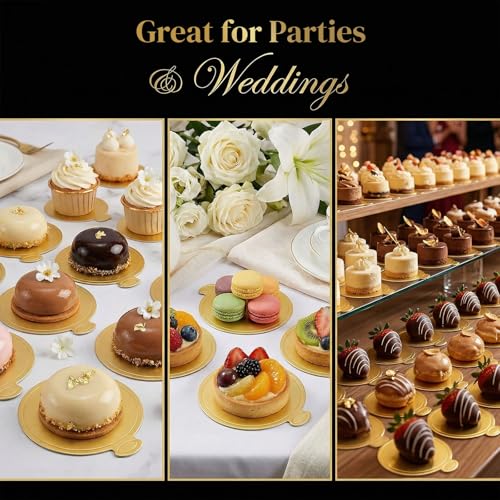 HANSGO Mini Round Golden Cardboard Cake Base, Mousse Cake Boards 100 PCS - size: Round Cake Base