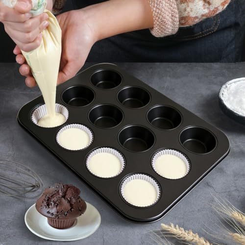 Mini Muffin Pan 12 Cups, 2 PCS Nonstick Cupcake Baking Pans Bakeware Carbon Steel Muffin Pan for muffins cupcakes