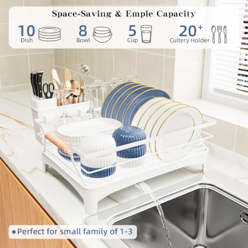Dish Drying Rack,Space Saving Dish Drainer for Kitchen Counter & Sink,White - color: White