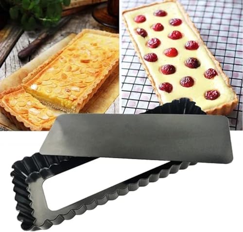RINCH-PAN Rectangular Tart Pan, 2 PCS 14 Inch Long Pan Non-Stick Tart Pan. - color: Black, size: 14*1.1Inch