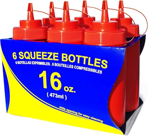 New Star Foodservice Plastic Squeeze Bottles, 16oz, 6 pk, Red - color: Red