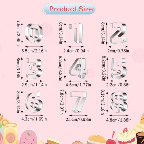 9 PCS Number Cookie Cutter Set, Stainless Steel 0-8 Shaped Cookie Cutter Number Biscuit Cutters Molds Baking Molds for DIY Crafts Birthday Graduation Xmas New Year Party Homemade Treats Baking - color: Number