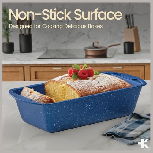 Nonstick Loaf Pan Set Pack of 4, Carbon Steel 11" Large Baking Bread Pan, Oven Safe Up to 450°F, PFOA, PFOS, PTFE Free, Space Saving Stackable Design, Stain Resistant, Dishwasher Friendly, Blue Marble - color: Blue Marble, size: 4 Pack