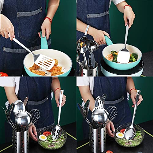 Stainless Steel Cooking Utensils Set, Berglander 13 Pieces Kitchen Utensils Set, Kitchen Tools Set With Utensil Holder Non-Stick And Heat Resistant,Dishwasher Safe, Easy to Clean (13 Packs) - size: A. 13 Pieces