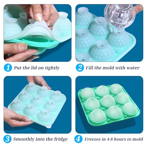 Golf Ball Ice Ball Mold with Lid,1Pack 9-Cavities Silicone 3D Golf Ball Ice Cube Mold,2”Sphere Round Ice Cube Tray for Whiskey,Bourbon,Cocktails,Chilling Drink - color: Golf Ball 9-Cavity 2Inch with Lid 1Pack