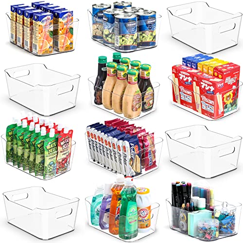 12 PACK Multi-Use Clear Storage Bins, Pantry Kitchen Cabinet Organizer Bins - size: Medium