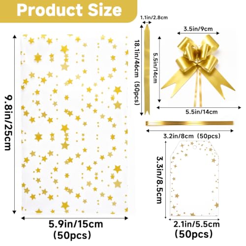 joycraft 50Pcs Star Printed Cellophane Treat Bags,5.9x9.8 in Clear Gift Bag