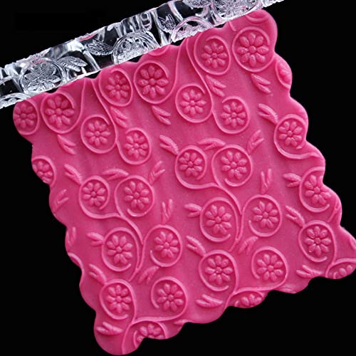Rengue Floral Vine Embossed Acrylic Rolling Pin, 16×1cm Dough Roller (#26) - size: 52017 flowers and plants