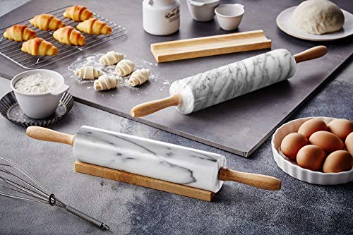 JEmarble Rolling Pin-Wooden Handles(Black)(Premium Quality) Polished Surface 18-inch(10"Barrel) Genuine Stone Non-stick Save Effort Easy to Clean - color: Wooden Handle(Black)