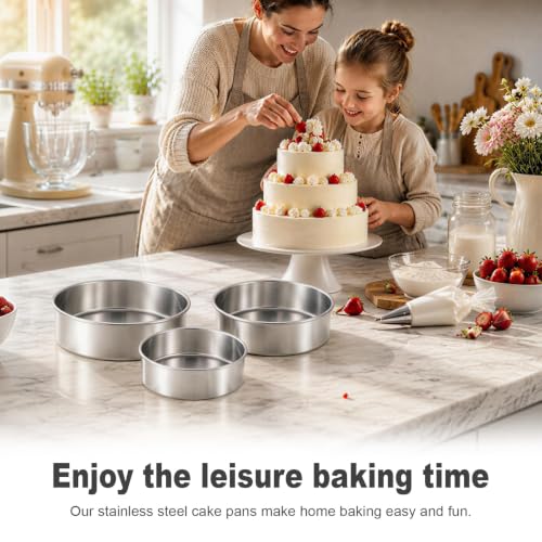 Leonyo 4-6-8 Inch Round Cake Pans Set of 3, Molds Tin for Baking, 2In Deep - size: 4+6+8x2 Inch