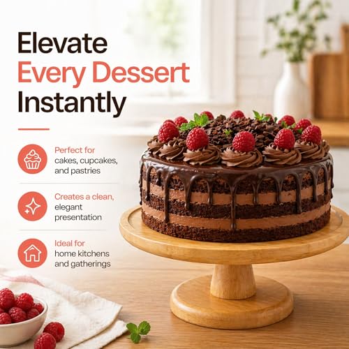 Savra Bamboo Cake Stand 10 Inch, Minimalist Natural Wood Dessert Pedestal