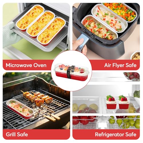 100 Pack Mini Loaf Pans with Lids and Spoons,6.8oz Red Small Foil Loaf Pans - color: Red