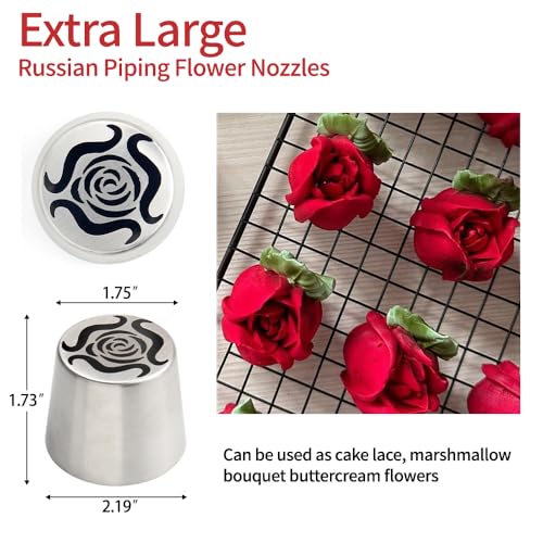 13 PCS Russian Piping Tips Set,Stainless Steel Icing Nozzles for Cake Decorating, Cream Flower Bouquet DIY Cookies, Desserts Baking Tools 1 XXL,1 Medium Leaf, 10 Piping Bags, 1 Brush - color: No.56 (XXL)