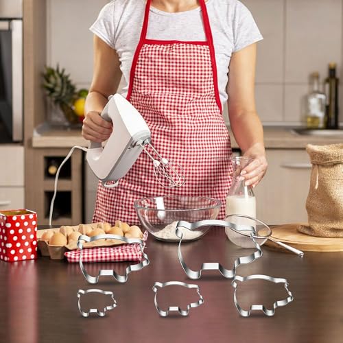 5 PCS Pig Cookie Cutters Set, Stainless Steel Piggy Farm Pig Shaped Cookie Cutter Biscuit Cutters Molds Baking Molds for DIY Crafts Farm Animal Theme Party Homemade Treats Baking - color: Pig