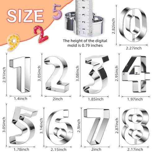 0-9 Number Cookie Cutters Set 3 Inch, 9PCS Stainless Steel Number Cutters