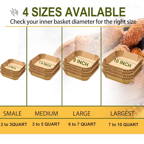 Large Air Fryer Disposable Paper Liners Square 9 Inch for 5-8QT Air fryer - size: 9''Square