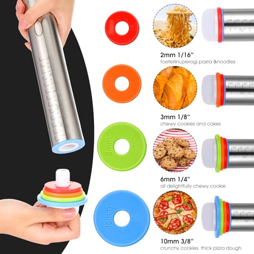 Dandat Rolling Pin Set with Adjustable Rings Baking Mat Cutters, Black - color: Black