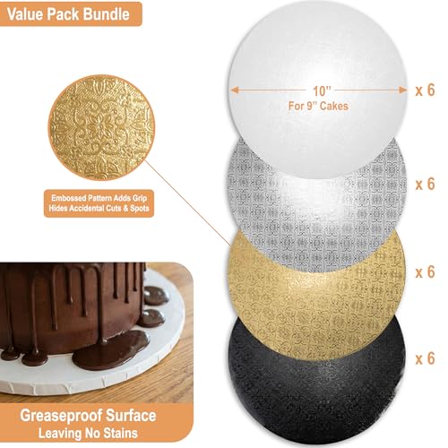 1/4" Cake Drum 10 Inch (24 Pack) in White, Silver, Gold, Black Value Bundle - color: White + Silver + Gold + Black, size: 10" (24 Pack)