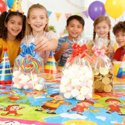 AGOBUHE Cellophane Treat Bags 6x10 Inch 50 Pack Clear Goodie Bags with Bottom Gusset & Pull Bows for Cookies Candy Party Favors - color: 6"x10" (50pcs)