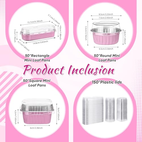 Rtteri 150 Pcs Mini Cake Pans with Lid Disposable Ramekins 6.8oz 5oz, Pink - color: Pink
