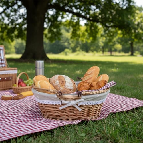 Handwoven Wicker Bread Basket with Handles,12.6in Bread Baskets for Serving Sourdough Proofing with Removable Liner,for Kitchen Counter,Picnic Basket,Easter Basket,and Fruits Vegetable Storage - size: samll