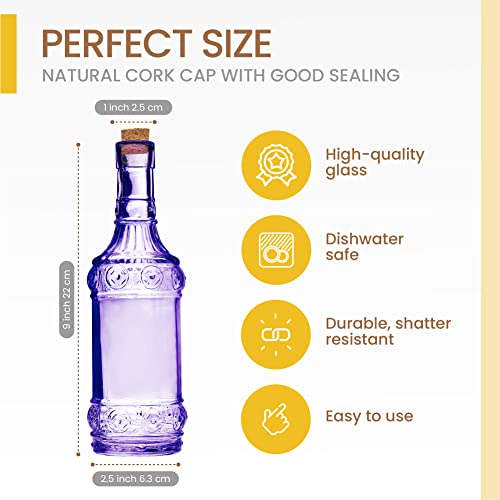 BULK PARADISE Assorted Purple Glass Bottles with Corks, 6 Pack, 2.5in X 9in, 16oz - color: Purple