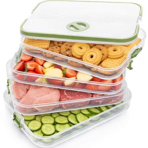 WUWEOT Plastic Cookie Storage Box with 4 Layers, Transport Snack Container Cookie Carrier, Stackable Dumpling Box Refrigerator Container with Lid and Handle for Desserts Cupcakes Snacks Dumplings