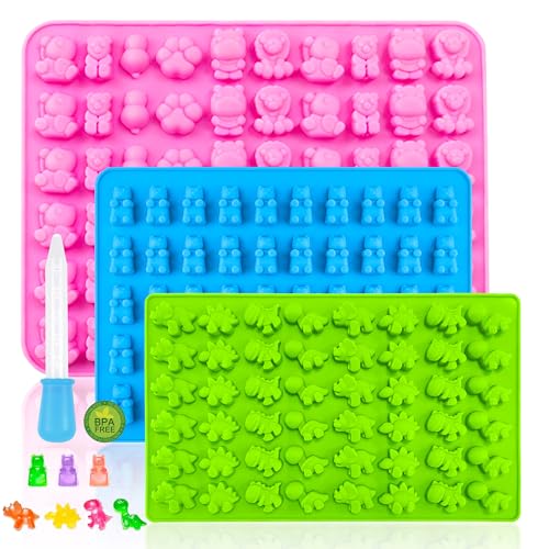Gummy Candy Molds - Silicone Gummy Bear/Dinosaur/Animal Snack Molds for Kids With Dropper-Non-stick and Bpa Free for Mini Candy Chocolate Gummies Baking - color: 3pcs - Chocolate Bear