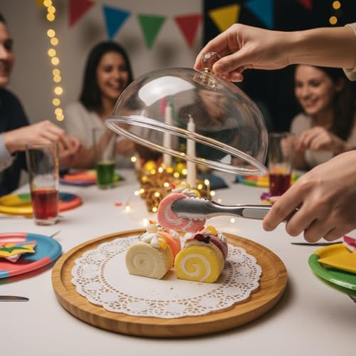 Lallisa 3 Set Bamboo Cake Stand Set with Acrylic Dome Covers