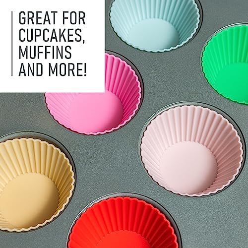 24 Pack Silicone Cupcake Baking Cups - Heavy Duty Cupcake Liners, Non-stick and Dishwasher Safe Silicone Baking Liners, Non-toxic Muffin Liners by Tacken