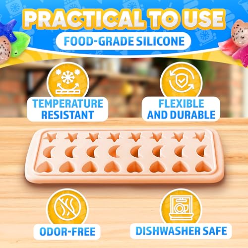 Cute Ice Cube Tray with Lid, 24 Cavities, Flexible Silicone