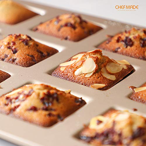 CHEFMADE Financier Cake Pan, 12-Cavity Non-Stick Square Muffin Pan Biscuits Cookies Bakeware for Oven Baking (Champagne Gold - size: 02 - Financier Square 12 Cups