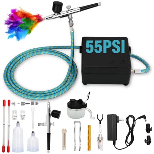 Airbrush Kit with Compressor, Includes 3 Nozzles and Cleaning Kit