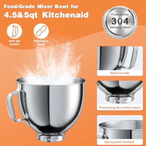 5 QT Stainless Steel Mixer Bowl for KITCHENAID TILT-HEAD 4.5-5 Qt Mixer - color: Silver