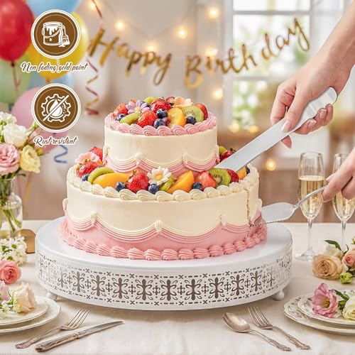 Wenqik White Metal Cake Stand 14 Inch with Cutting & Spatula - color: White, size: 14 Inch