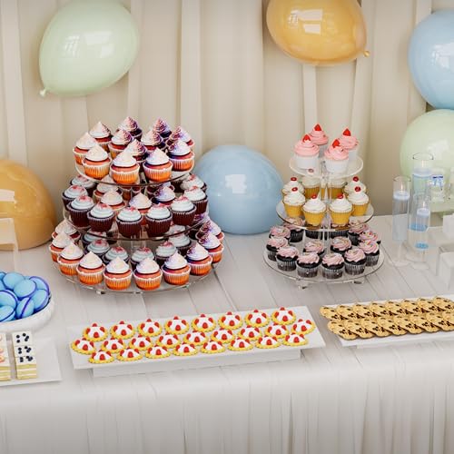 3 Tier Acrylic Cupcake Tower, 10" 12" 14" Round Trays - size: 14" x 14" x 9.1"