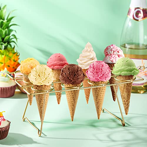 2 Pack Ice Cream Cone Holders Rack with 12 Holes Cake Cone Stand, Gold - color: Gold