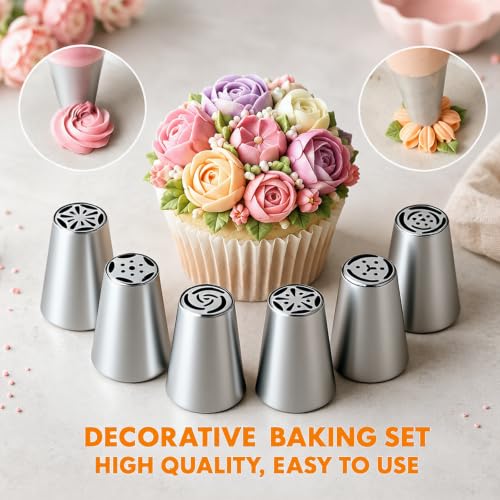 Russian Piping Tips Set, 7pcs Flower Frosting Nozzle Icing Tips