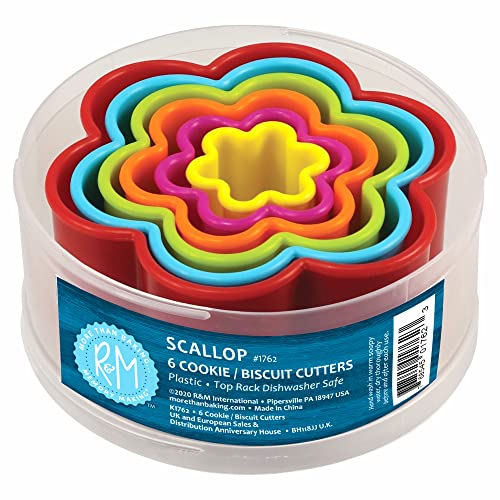 R&M Scalloped Plastic Biscuit & Cookie Cutters 6-Piece Set - Multicolor Nesting Fluted Cutters 1.125" to 3.625" for Baking, Sandwiches & Fondant - style: Scallop