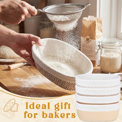 4 Pcs 10 Inch Cotton Rope Banneton Bread Proofing Basket Set Oval Banneton Basket Sourdough Bread with Liners Covers for Baking Supplies (Earth Tones) - color: Earth Tones, size: 10 Inch