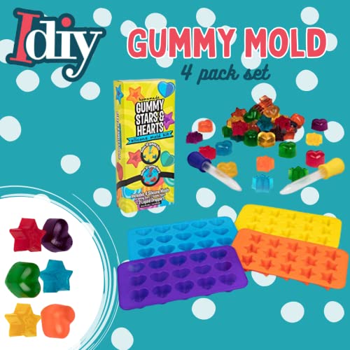 Silicone Gummy Candy Molds 4pk, Star & Heart Shapes with 2 Droppers - color: Heart and Star