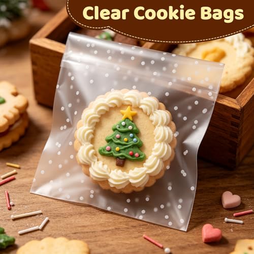 Self Sealing Cellophane Cookie Bags 5.5" x 5.5", 100 Pcs Polka Dot